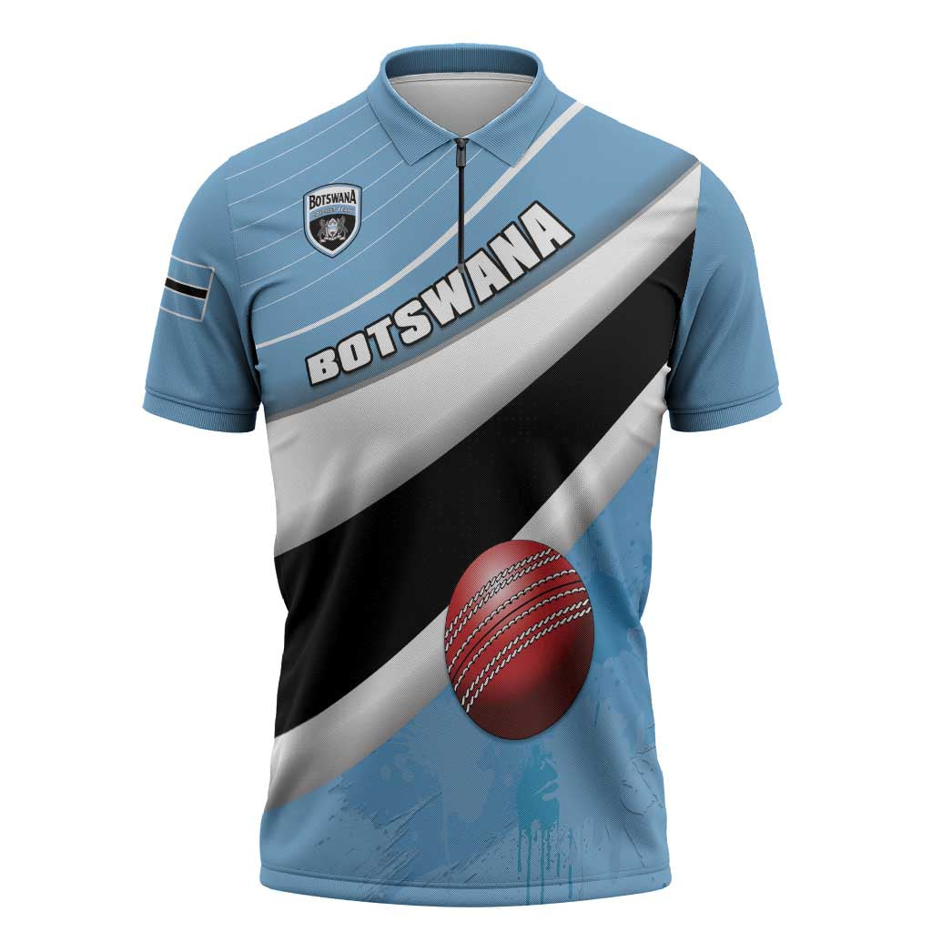 Custom Botswana Cricket Zipper Polo Shirt Go Baggy Blues