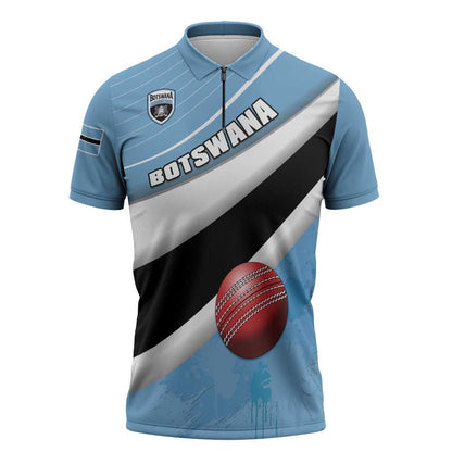 Custom Botswana Cricket Zipper Polo Shirt Go Baggy Blues