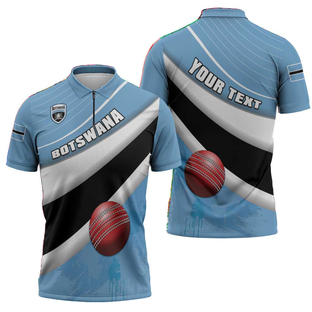 Custom Botswana Cricket Zipper Polo Shirt Go Baggy Blues