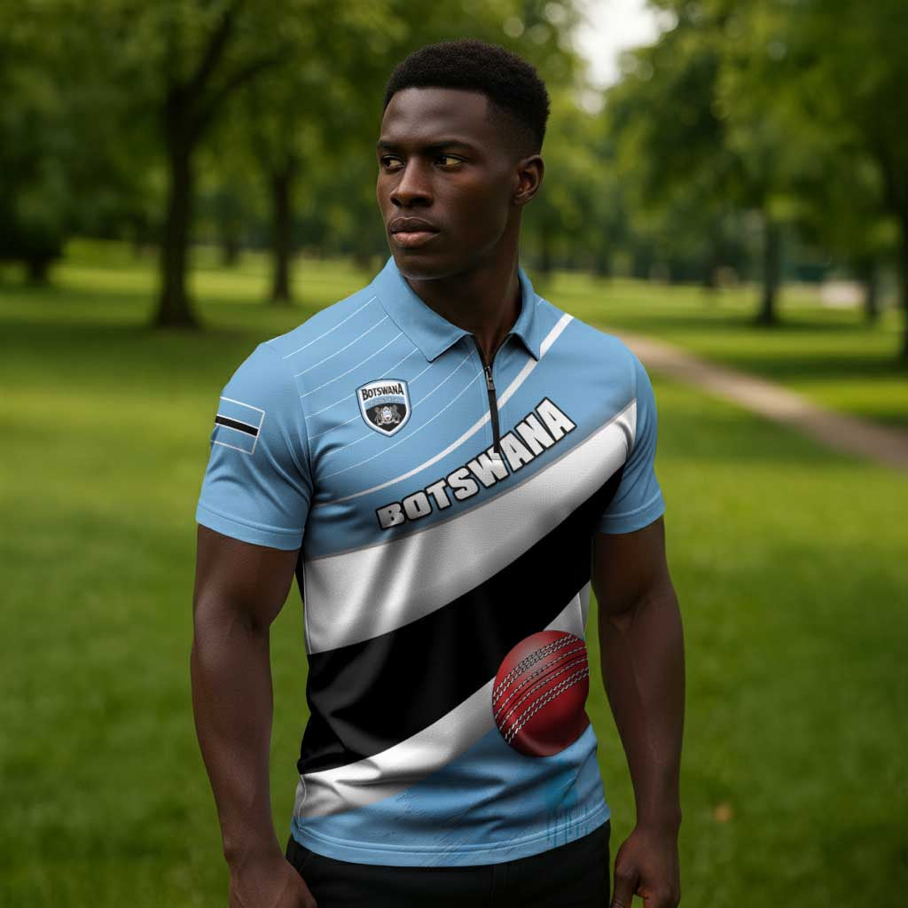 Custom Botswana Cricket Zipper Polo Shirt Go Baggy Blues