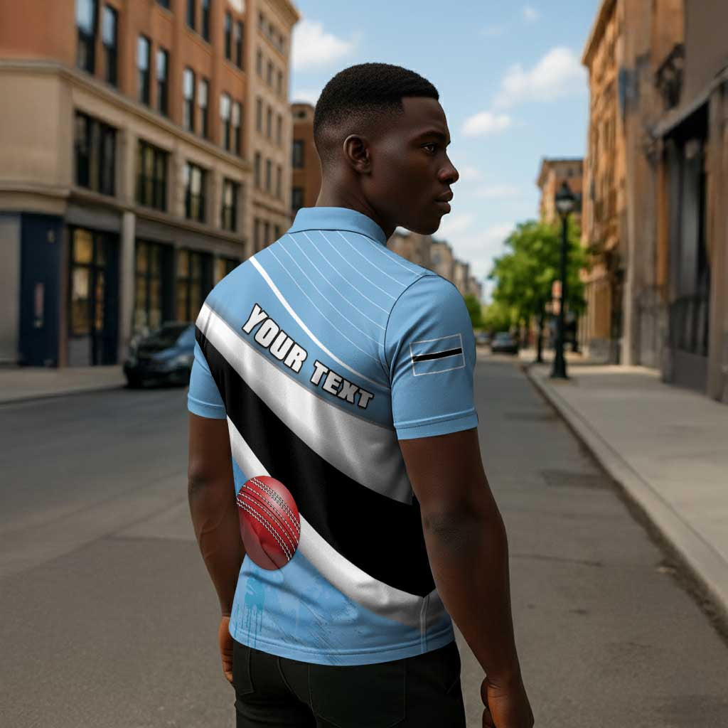 Custom Botswana Cricket Zipper Polo Shirt Go Baggy Blues