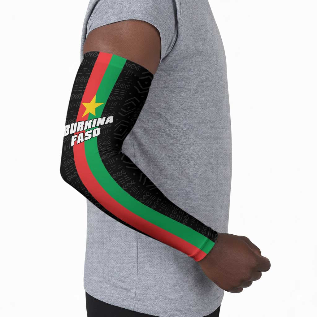 Personalized Burkina Faso Striped Arm Sleeves African Mud Cloth Pattern - Black