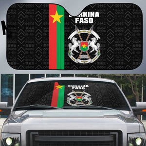 Burkina Faso Striped Auto Sun Shade African Mud Cloth Pattern - Black
