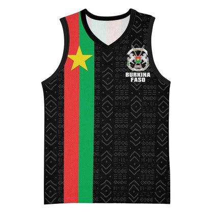 Personalized Burkina Faso Basketball Jersey Striped Black - Bogolan Pattern LT15