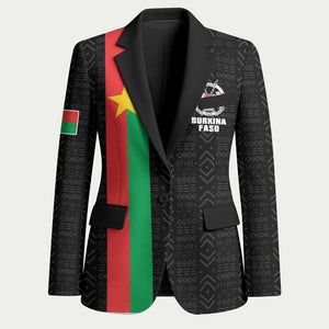 Personalized Burkina Faso Striped Blazer African Mud Cloth Pattern - Black