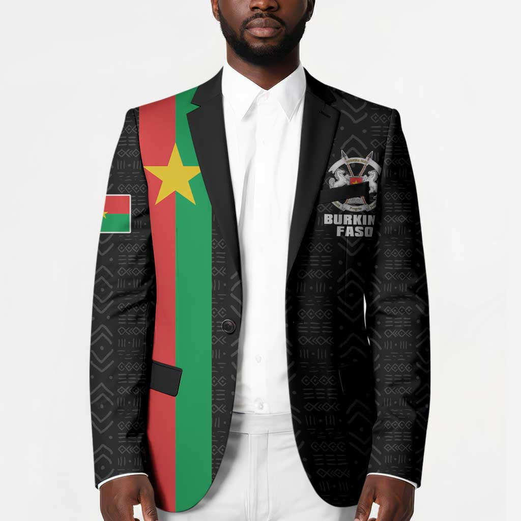 Personalized Burkina Faso Striped Blazer African Mud Cloth Pattern - Black