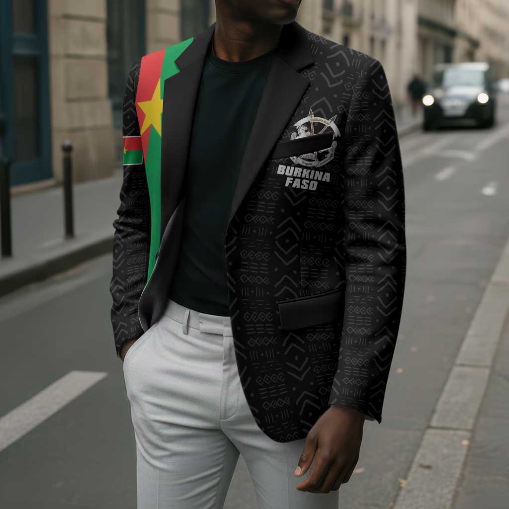 Personalized Burkina Faso Striped Blazer African Mud Cloth Pattern - Black