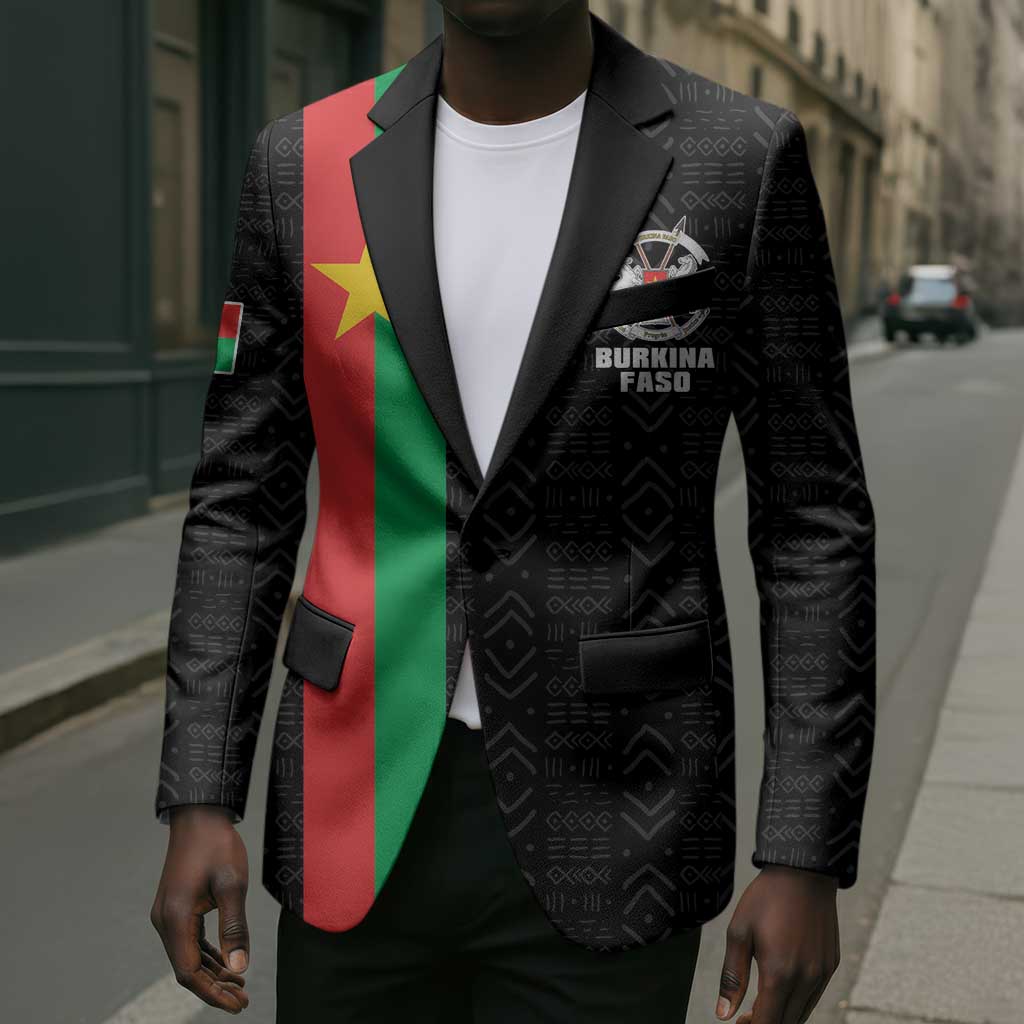 Personalized Burkina Faso Striped Blazer African Mud Cloth Pattern - Black
