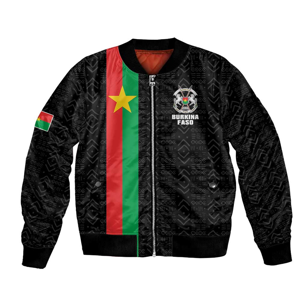 Personalized Burkina Faso Bomber Jacket Striped Black - Bogolan Pattern - African Pride
