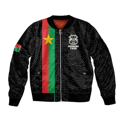 Personalized Burkina Faso Bomber Jacket Striped Black - Bogolan Pattern - African Pride