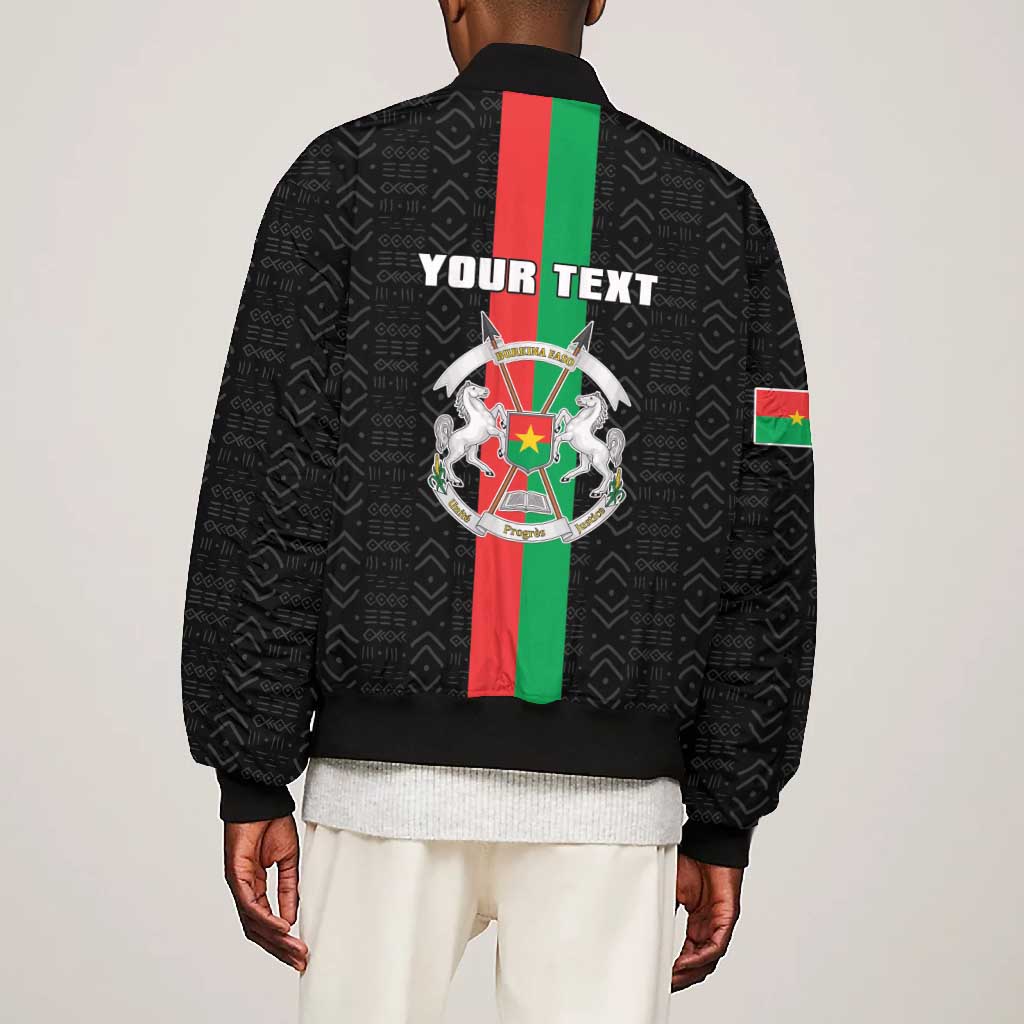 Personalized Burkina Faso Bomber Jacket Striped Black - Bogolan Pattern - African Pride