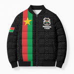 Personalized Burkina Faso Striped Bomber Puffer Jacket African Mud Cloth Pattern - Black
