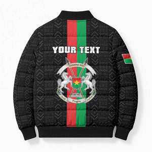 Personalized Burkina Faso Striped Bomber Puffer Jacket African Mud Cloth Pattern - Black