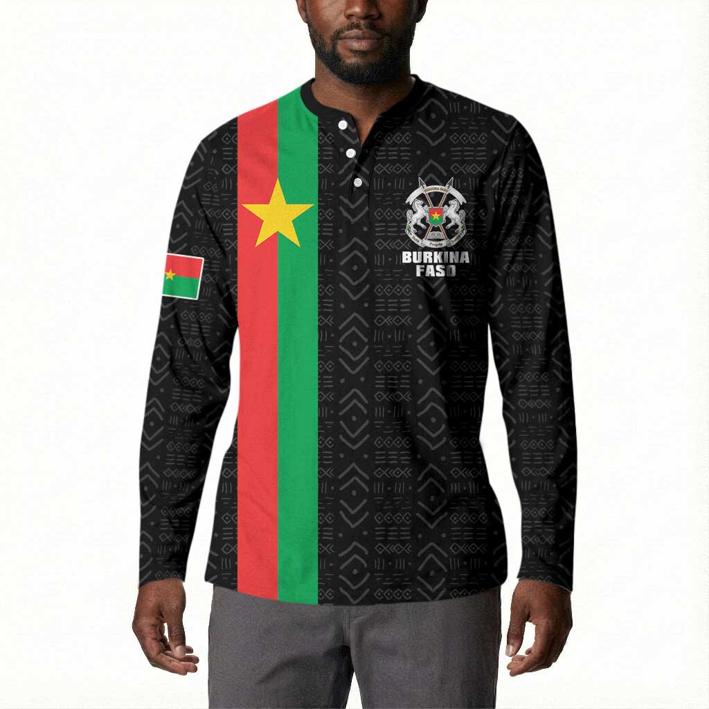 Personalized Burkina Faso Striped Button Sweatshirt African Mud Cloth Pattern - Black