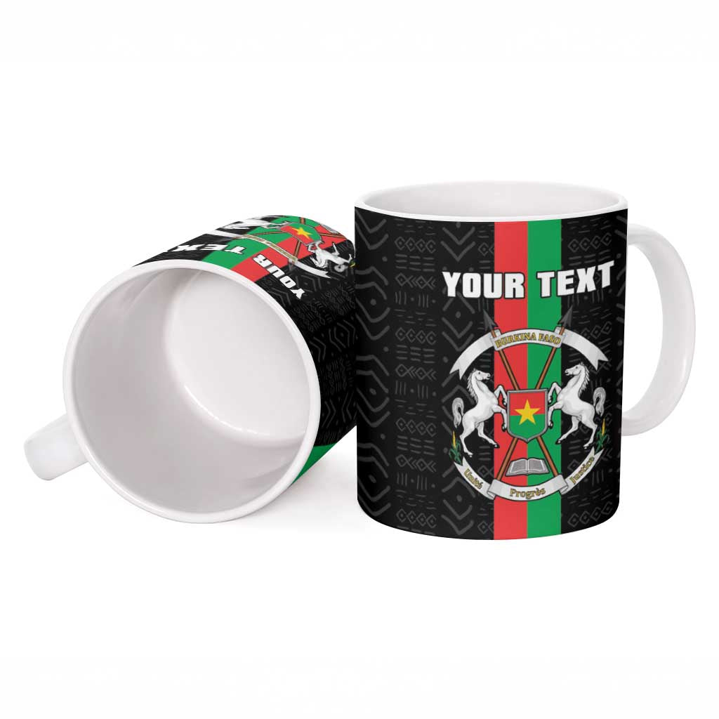 Personalized Burkina Faso Striped Ceramic Mug African Mud Cloth Pattern - Black