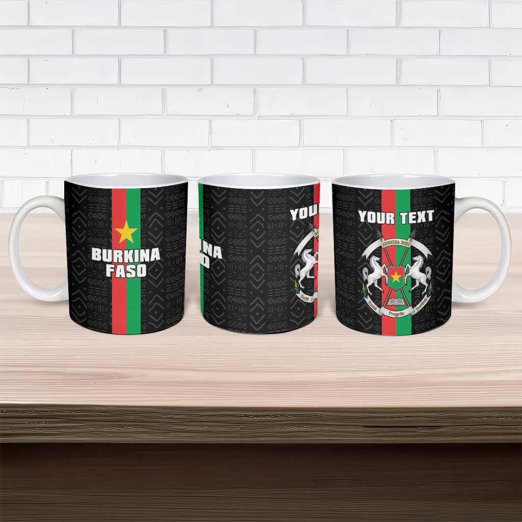Personalized Burkina Faso Striped Ceramic Mug African Mud Cloth Pattern - Black