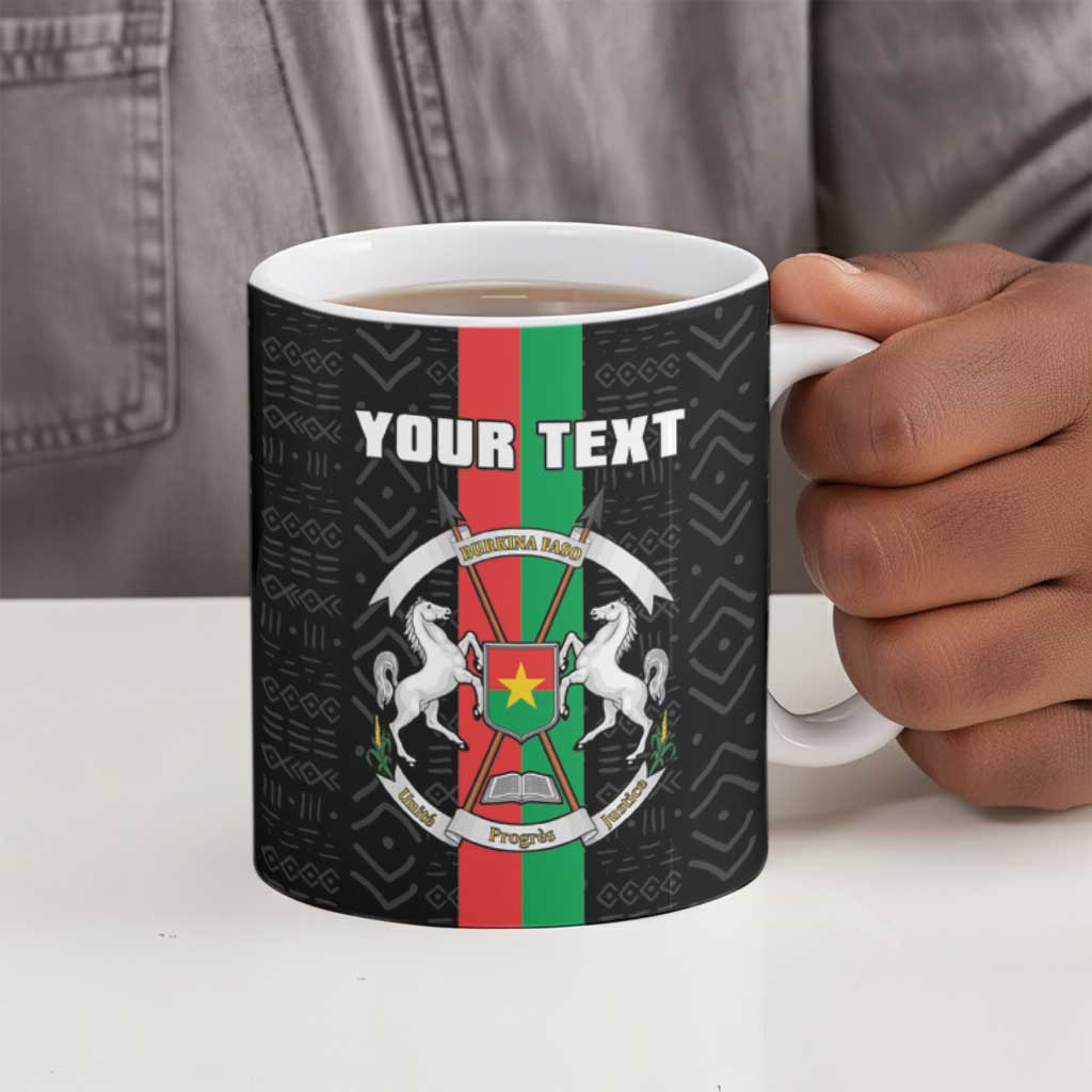 Personalized Burkina Faso Striped Ceramic Mug African Mud Cloth Pattern - Black