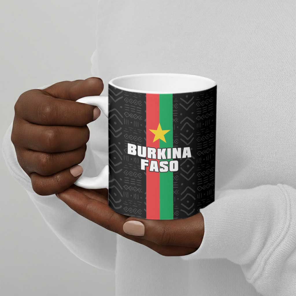 Personalized Burkina Faso Striped Ceramic Mug African Mud Cloth Pattern - Black