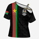 Personalized Burkina Faso Striped Cross Shoulder Shirt African Mud Cloth Pattern - Black