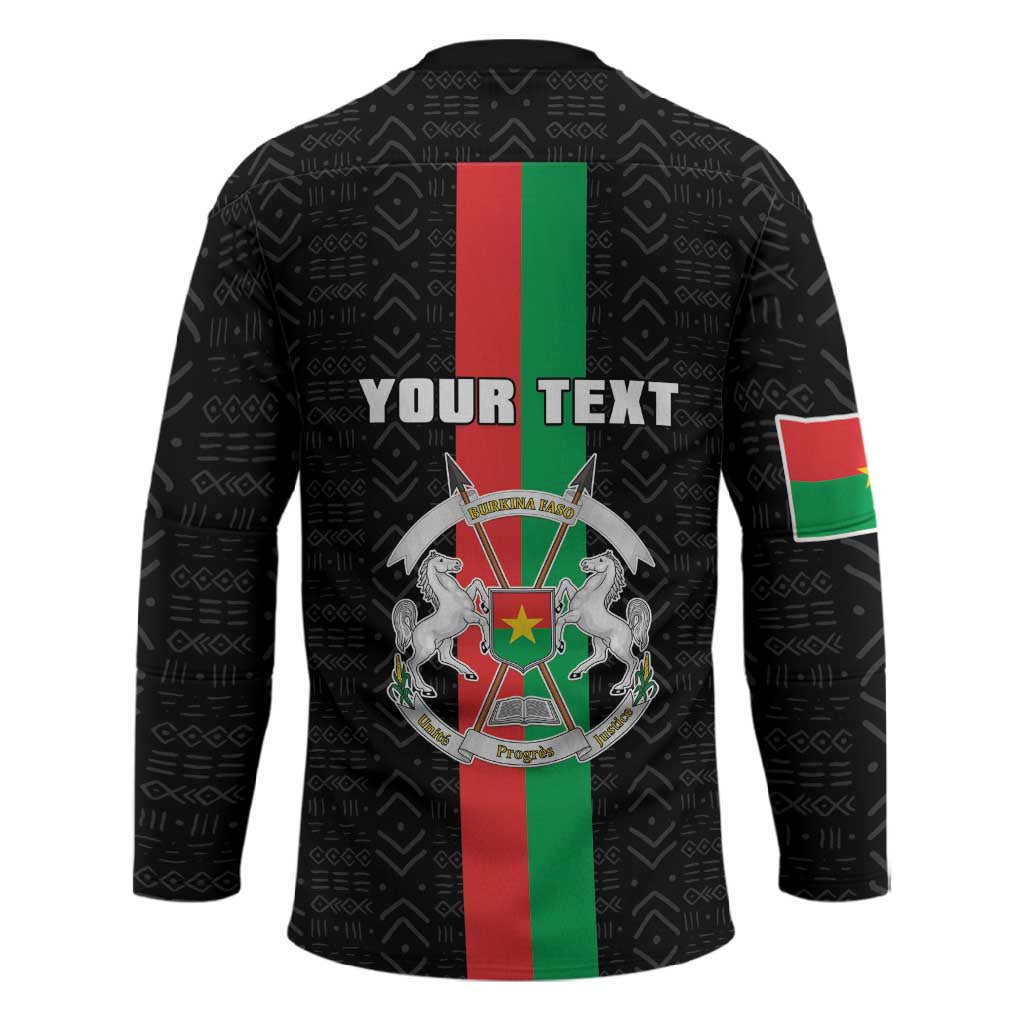 Personalized Burkina Faso Striped Hockey Jersey African Mud Cloth Pattern - Black