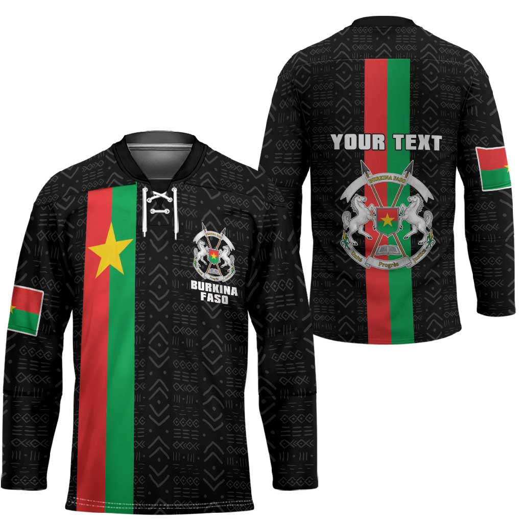Personalized Burkina Faso Striped Hockey Jersey African Mud Cloth Pattern - Black