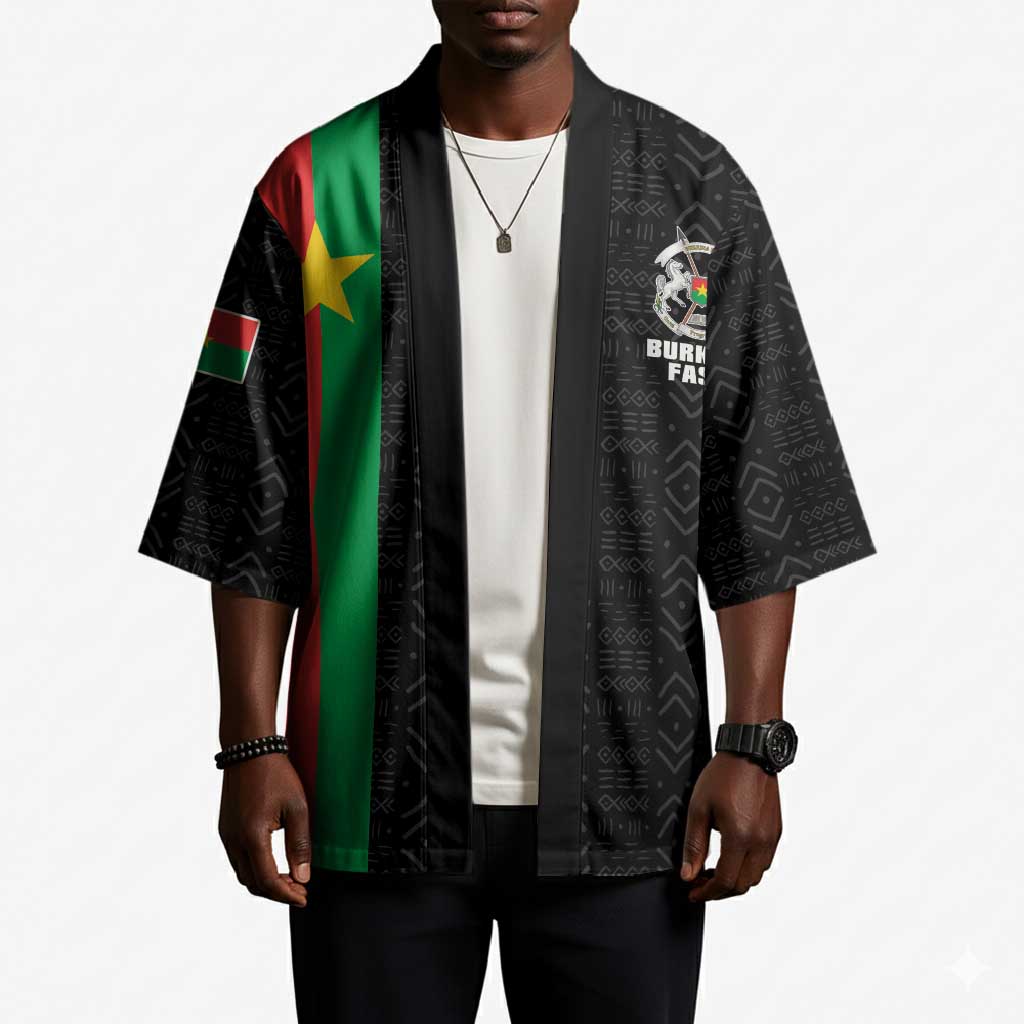 Personalized Burkina Faso Striped Kimono African Mud Cloth Pattern - Black