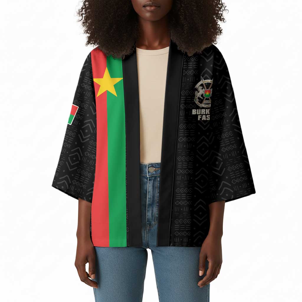 Personalized Burkina Faso Striped Kimono African Mud Cloth Pattern - Black