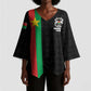 Personalized Burkina Faso Striped Kimono Sleeve Blouse African Mud Cloth Pattern - Black