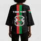 Personalized Burkina Faso Striped Kimono Sleeve Blouse African Mud Cloth Pattern - Black