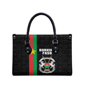Burkina Faso Striped Leather Bag African Mud Cloth Pattern - Black