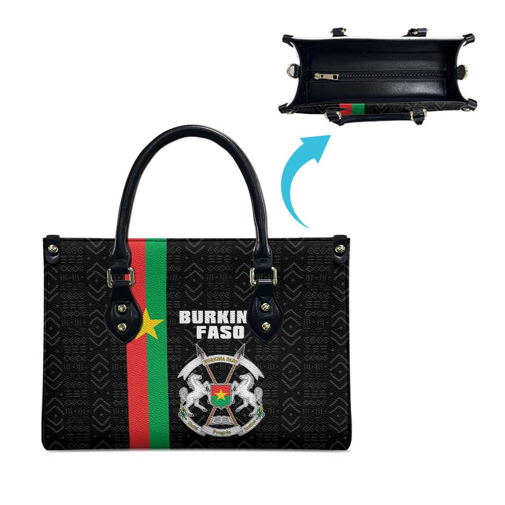 Burkina Faso Striped Leather Bag African Mud Cloth Pattern - Black