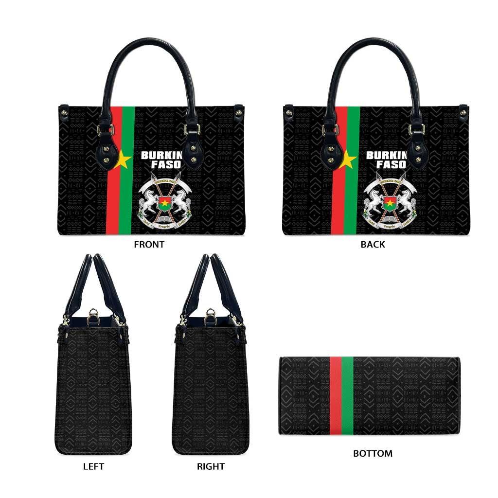 Burkina Faso Striped Leather Bag African Mud Cloth Pattern - Black