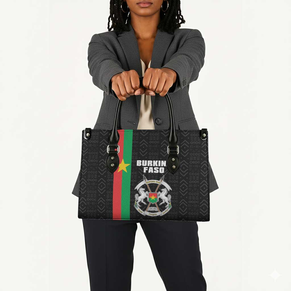 Burkina Faso Striped Leather Bag African Mud Cloth Pattern - Black