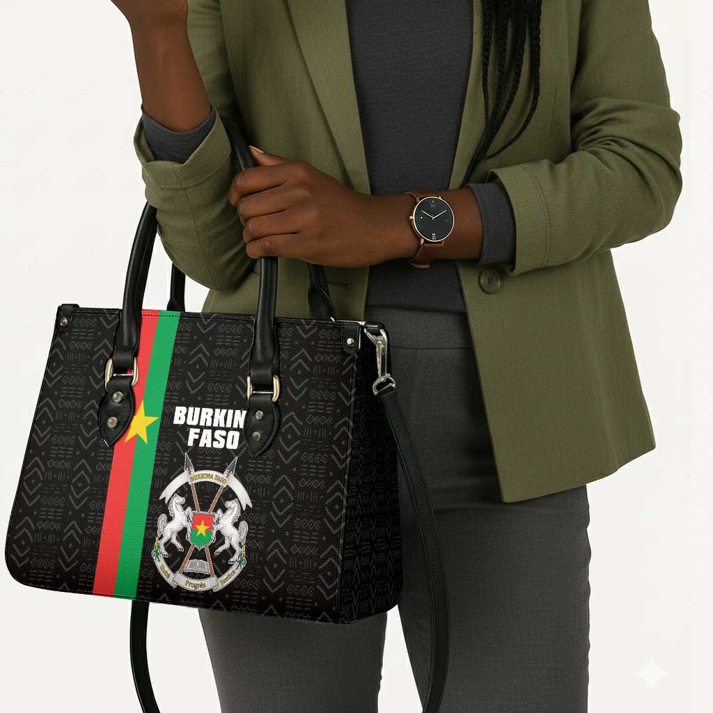 Burkina Faso Striped Leather Bag African Mud Cloth Pattern - Black