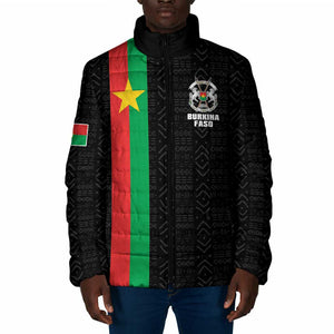 Personalized Burkina Faso Striped Padded Jacket African Mud Cloth Pattern - Black