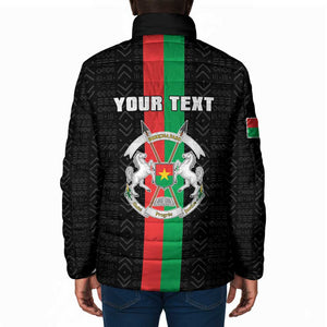 Personalized Burkina Faso Striped Padded Jacket African Mud Cloth Pattern - Black