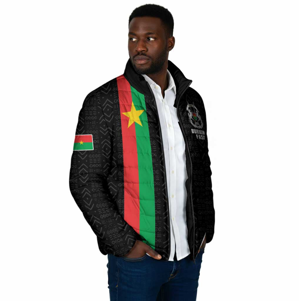 Personalized Burkina Faso Striped Padded Jacket African Mud Cloth Pattern - Black