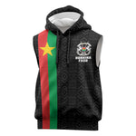 Personalized Burkina Faso Sleeveless Hoodie Striped Black - Bogolan Pattern - African Pride