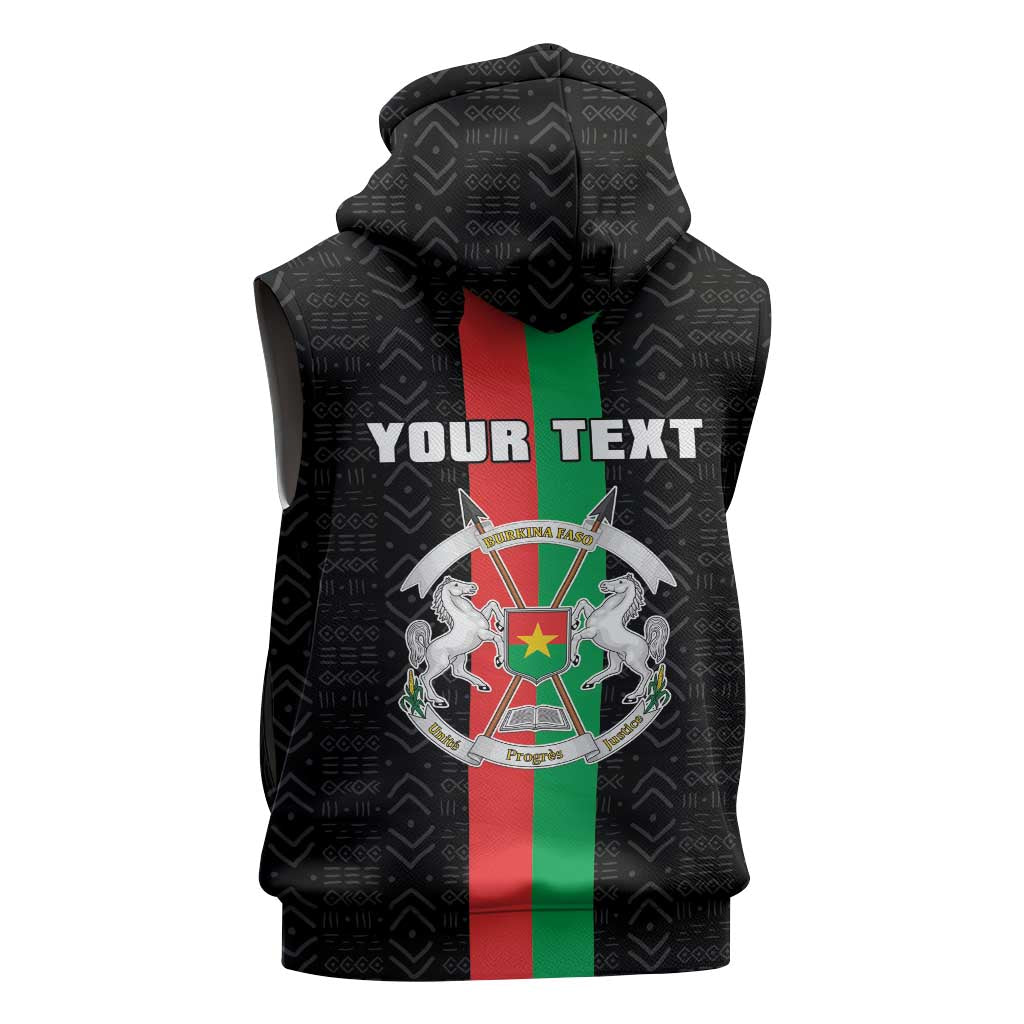 Personalized Burkina Faso Sleeveless Hoodie Striped Black - Bogolan Pattern - African Pride