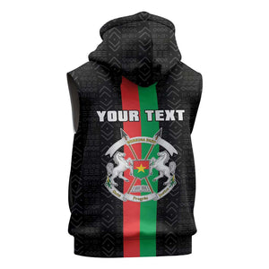 Personalized Burkina Faso Sleeveless Hoodie Striped Black - Bogolan Pattern - African Pride