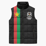 Personalized Burkina Faso Striped Sleeveless Puffer Jacket African Mud Cloth Pattern - Black