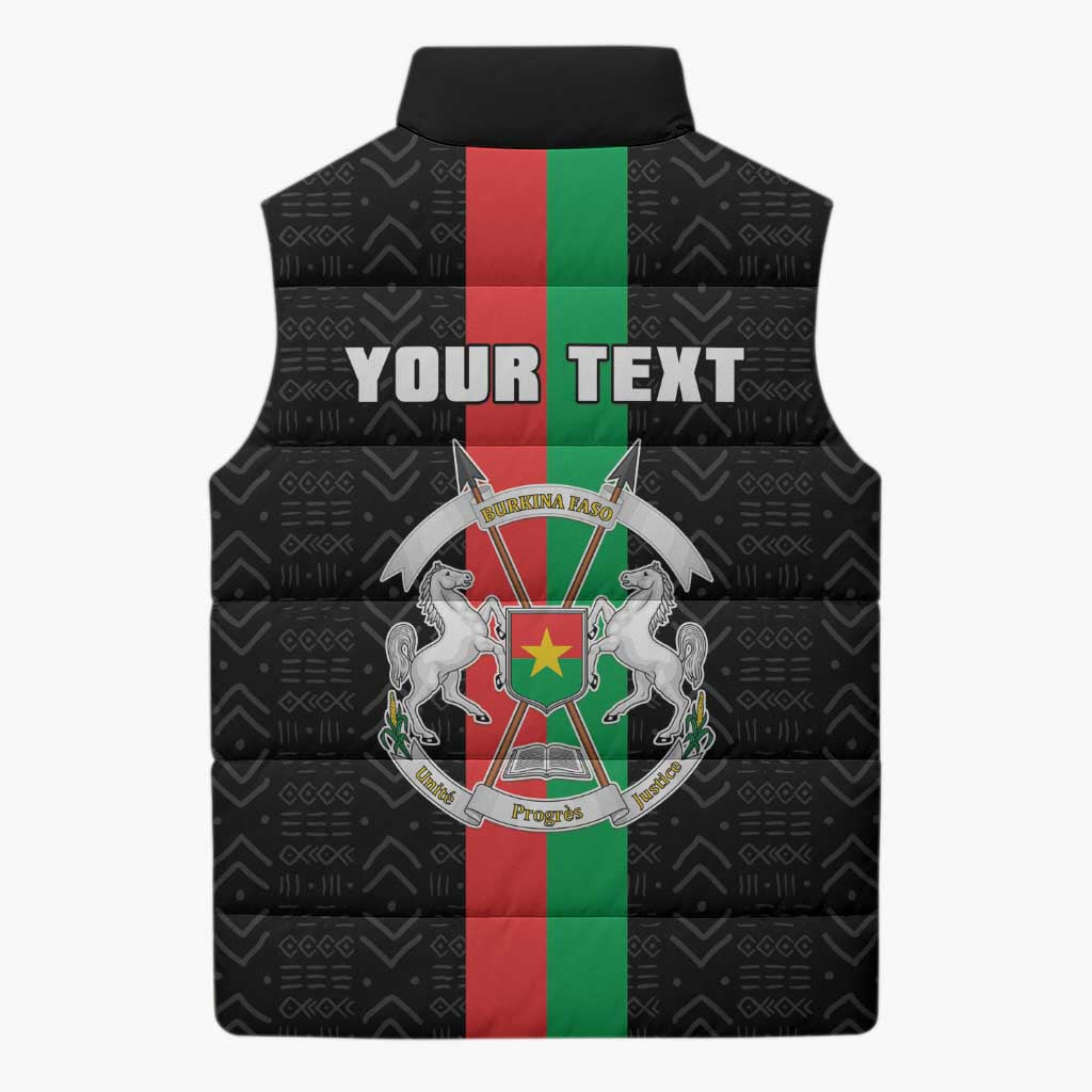 Personalized Burkina Faso Striped Sleeveless Puffer Jacket African Mud Cloth Pattern - Black