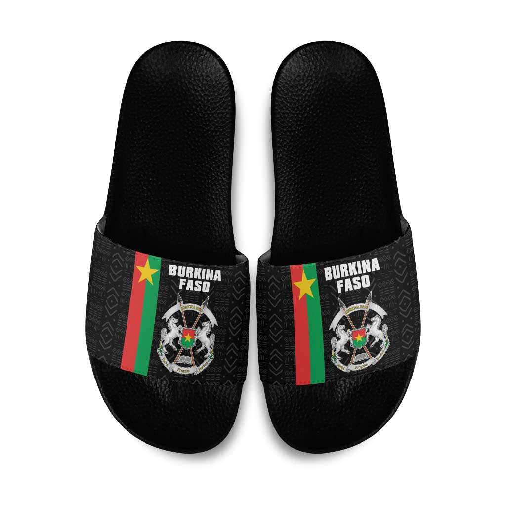 Burkina Faso Striped Slide Sandals African Mud Cloth Pattern - Black