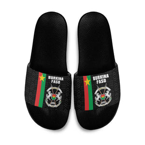 Burkina Faso Striped Slide Sandals African Mud Cloth Pattern - Black