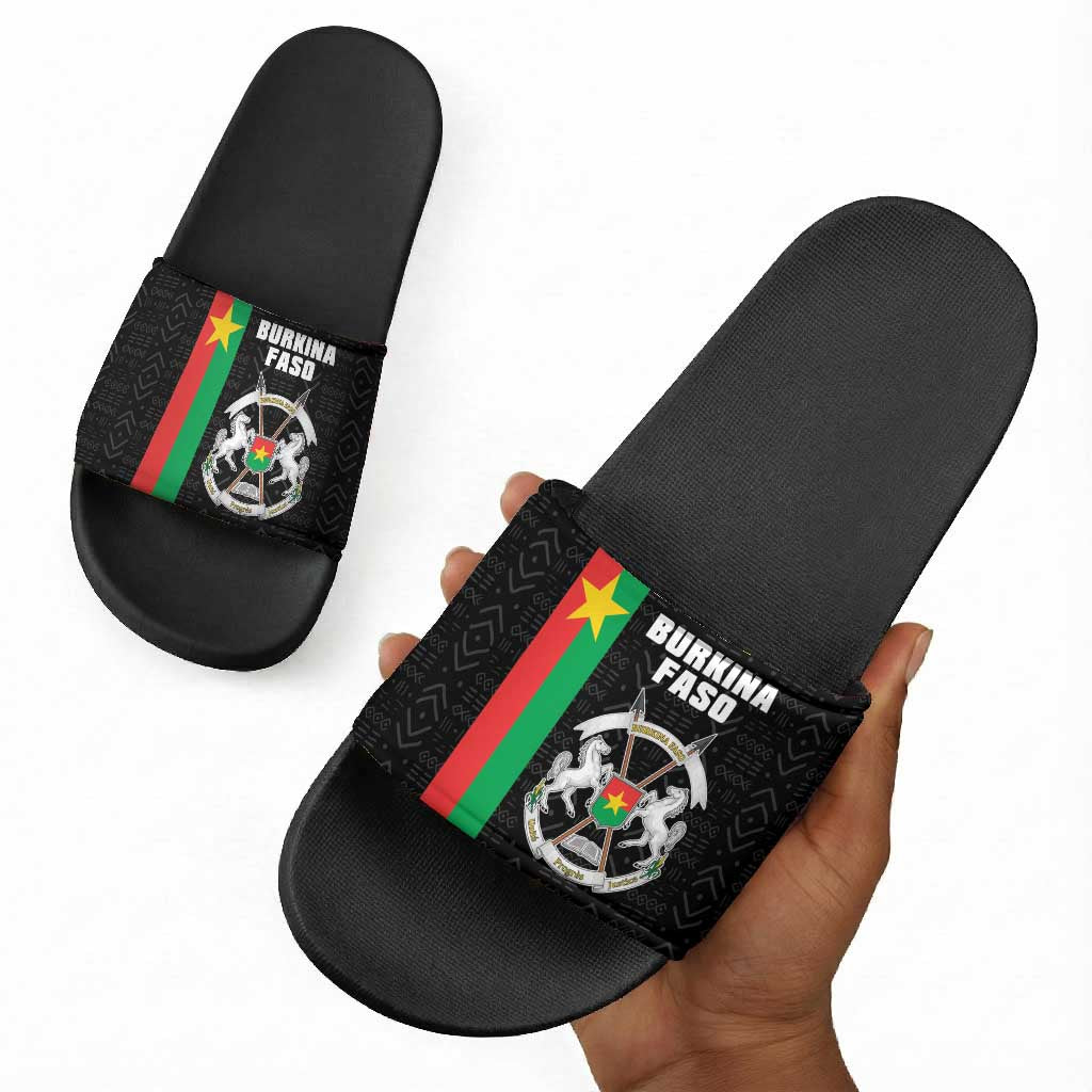 Burkina Faso Striped Slide Sandals African Mud Cloth Pattern - Black
