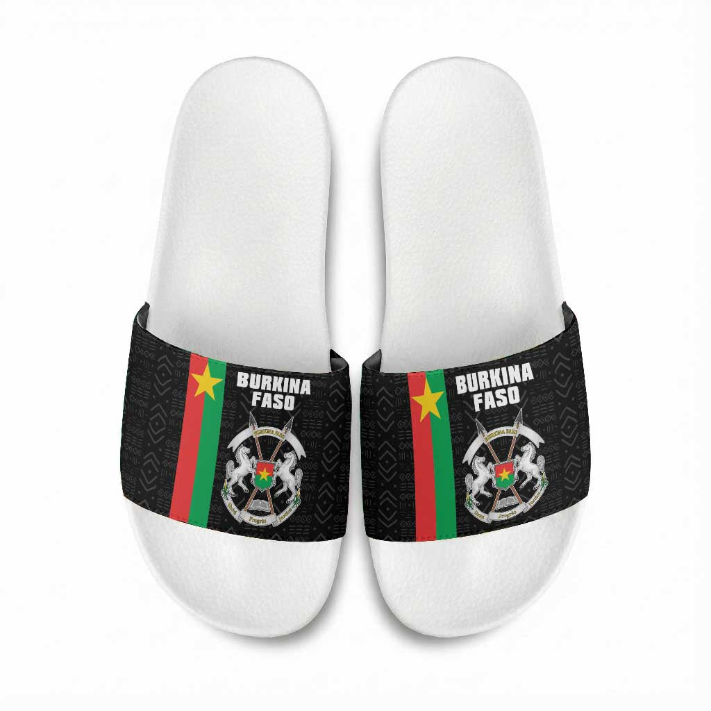 Burkina Faso Striped Slide Sandals African Mud Cloth Pattern - Black