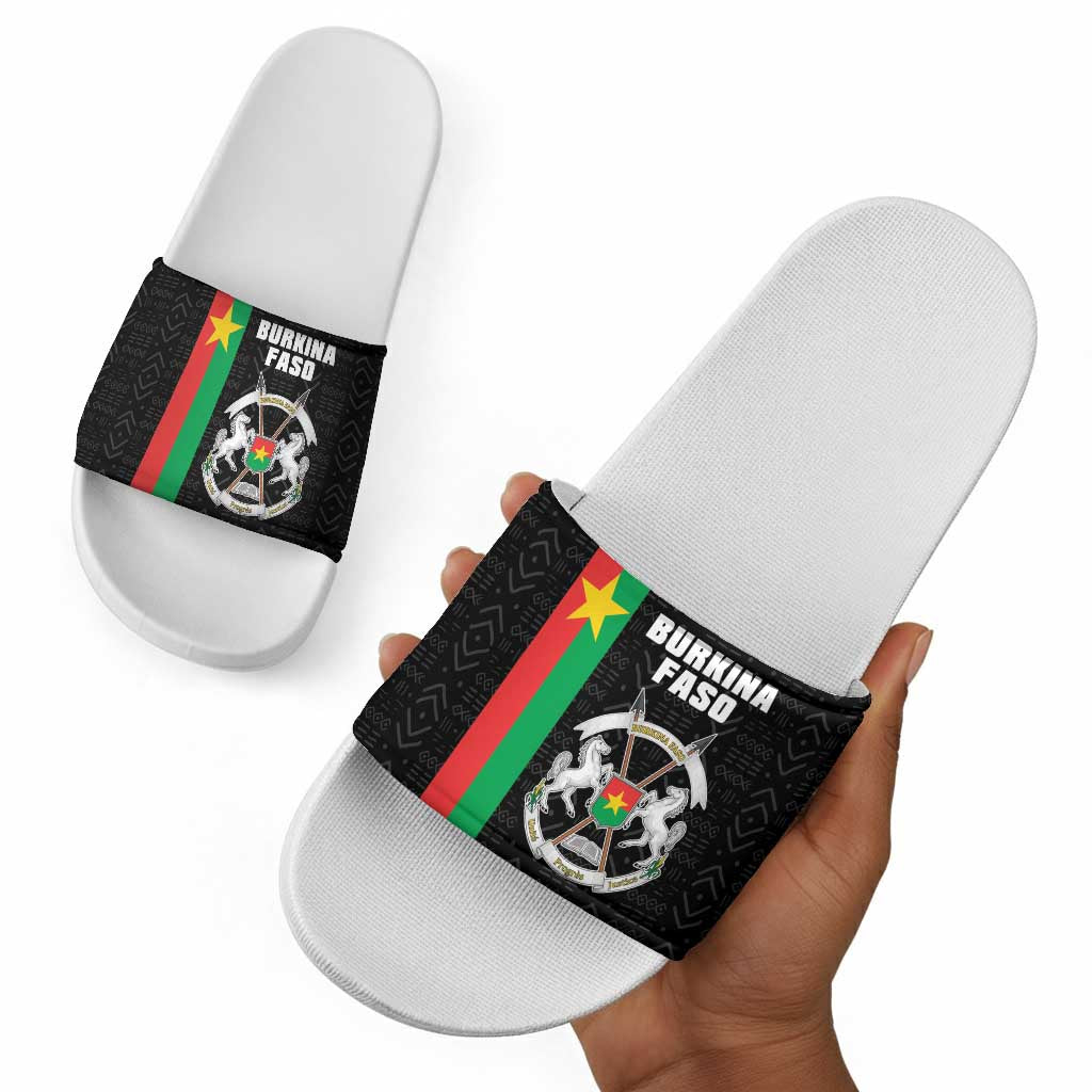 Burkina Faso Striped Slide Sandals African Mud Cloth Pattern - Black