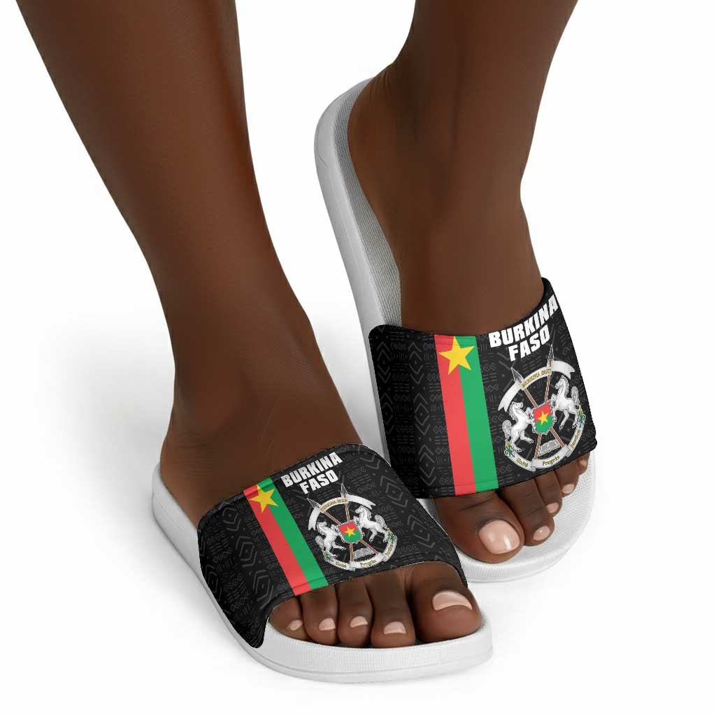 Burkina Faso Striped Slide Sandals African Mud Cloth Pattern - Black