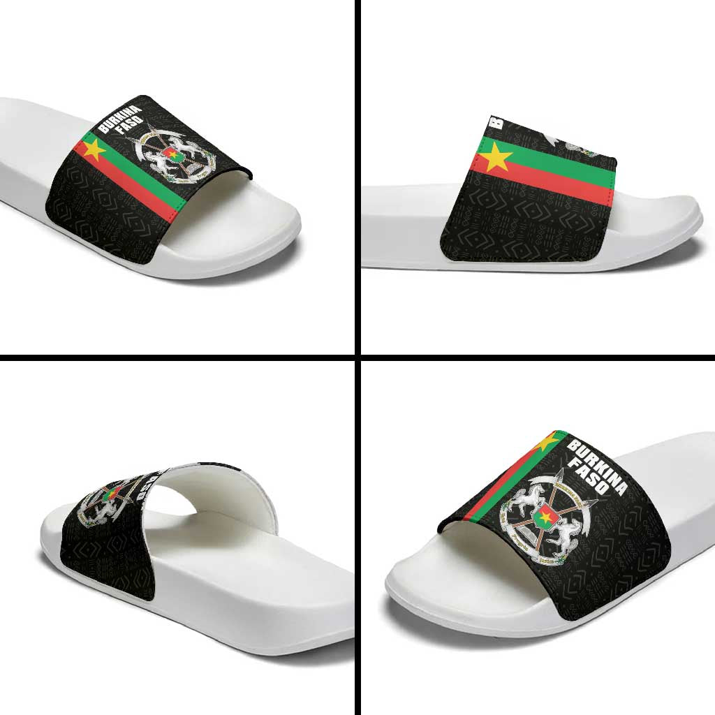 Burkina Faso Striped Slide Sandals African Mud Cloth Pattern - Black