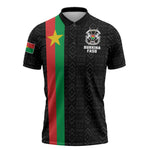 Personalized Burkina Faso Striped Zipper Polo Shirt African Mud Cloth Pattern - Black